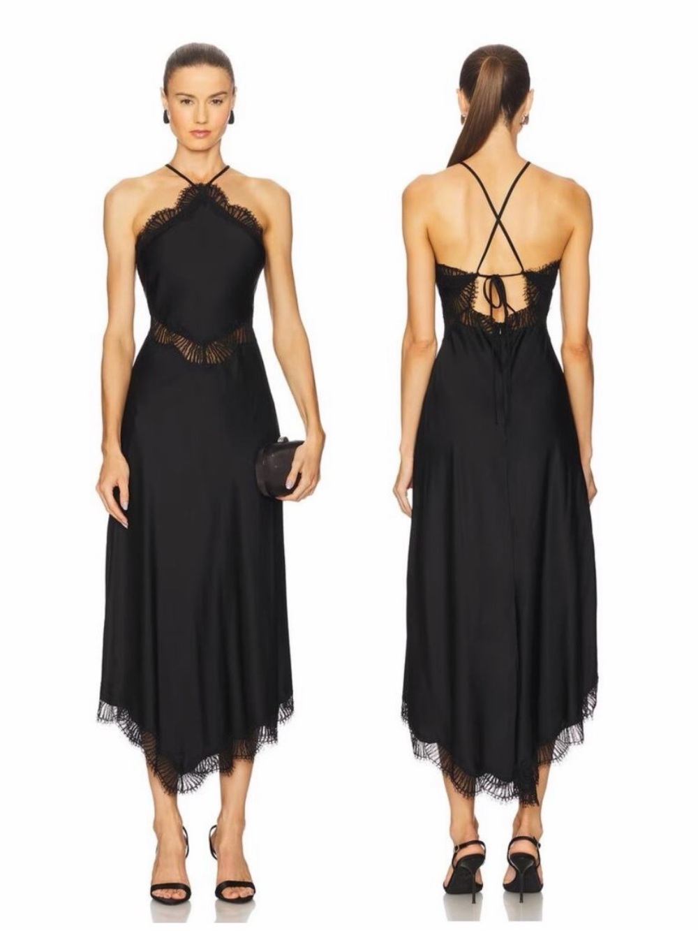 A.L.C Lucia Maxi Dress Halter Lace Trim Party Evening Cocktail Formal Size 2